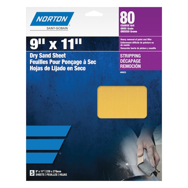 Norton Abrasives 9 x 11 In. Paper Sheet H290 Aluminum Oxide P80 Grit, 5PK 7660700633 - main